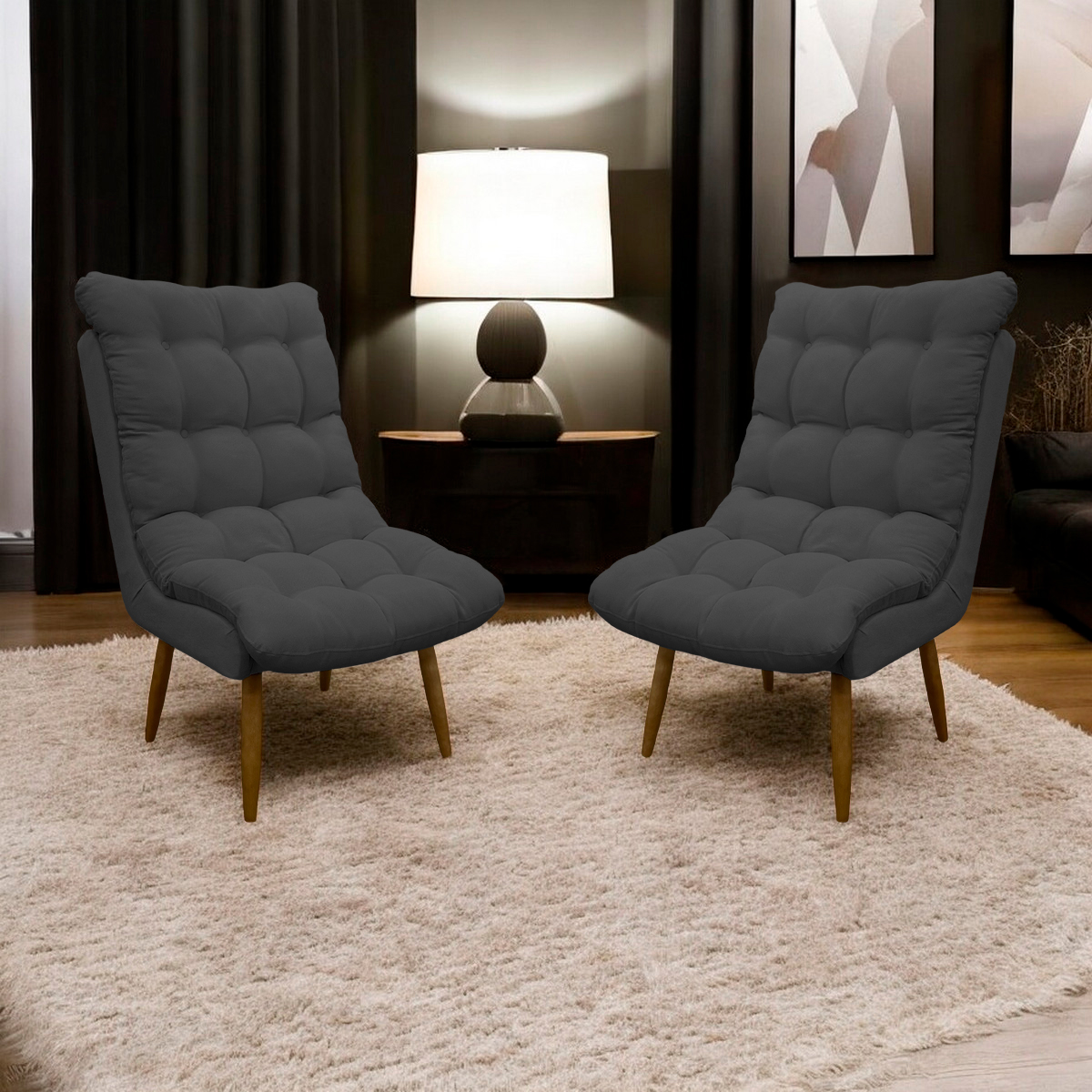 Kit 2 Poltronas Para Sala Recepção Decorativa Consultório Salão Escritório Sufler Linho Cinza