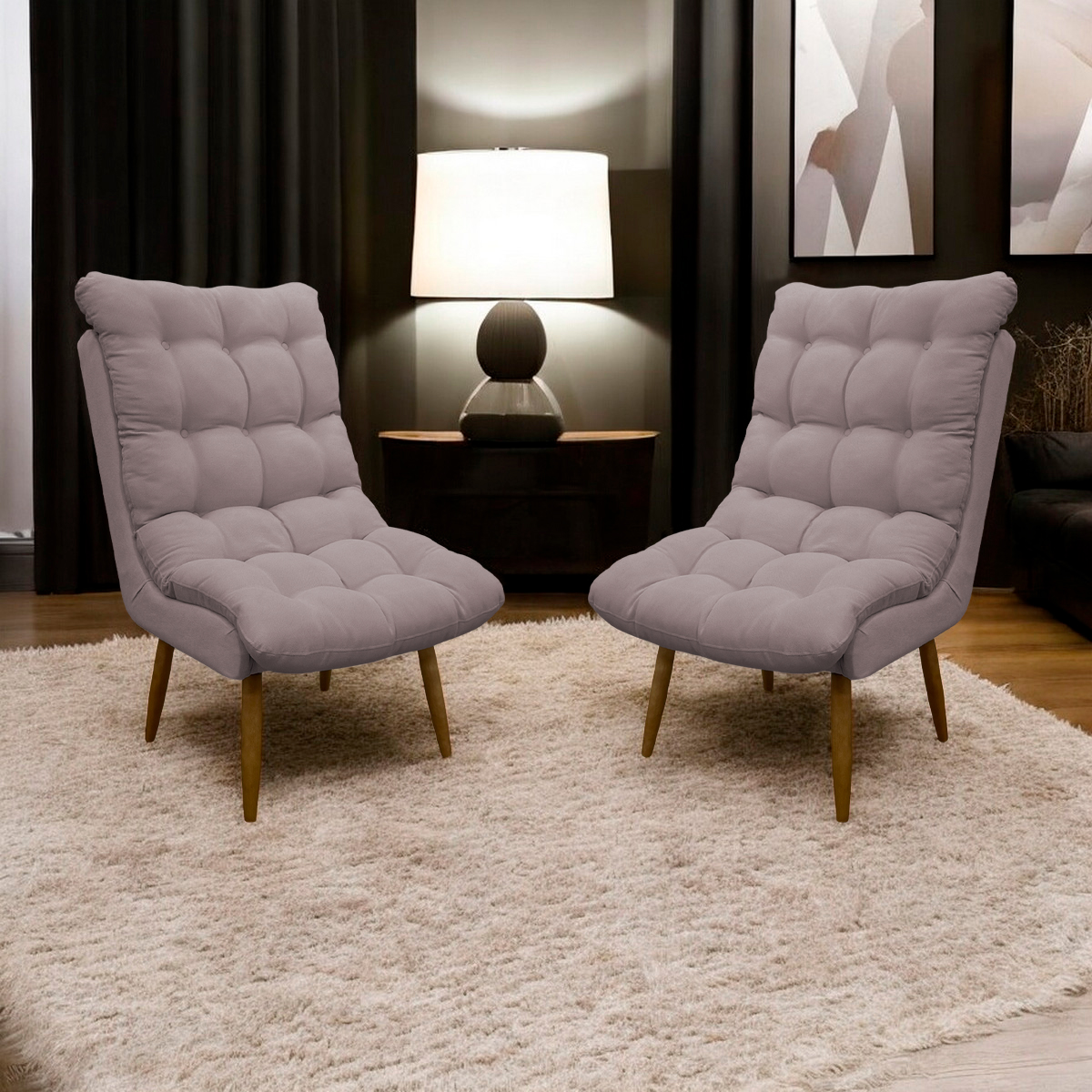 Kit 2 Poltronas Para Sala Recepção Decorativa Consultório Salão Escritório Sufler Linho Rosa