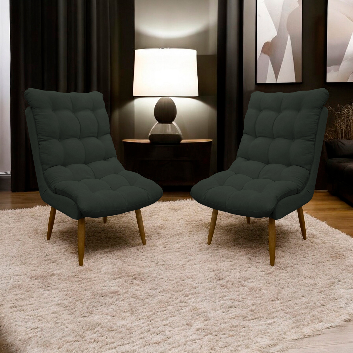 Kit 2 Poltronas Para Sala Recepção Decorativa Consultório Salão Escritório Sufler Linho Verde