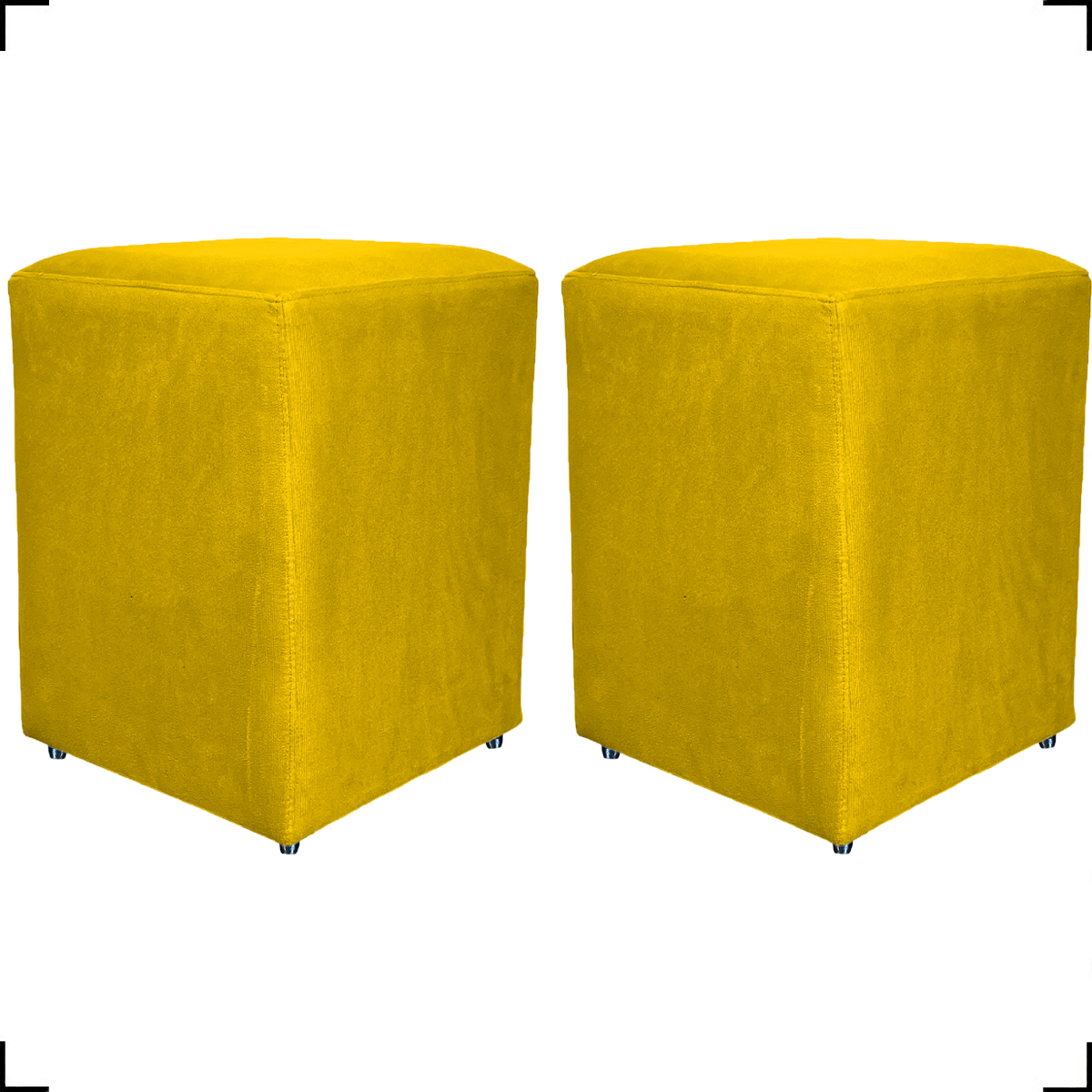 Kit 2 Puff Decorativo Para Sala Recepção Quarto Penteadeira Dado Suede Amarelo