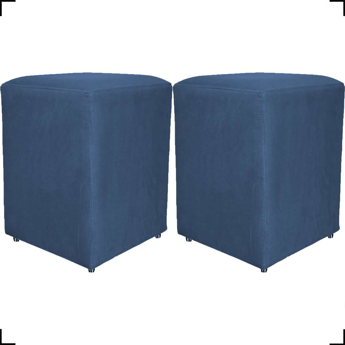 Kit 2 Puff Decorativo Para Sala Recepção Quarto Penteadeira Dado Suede Azul Marinho