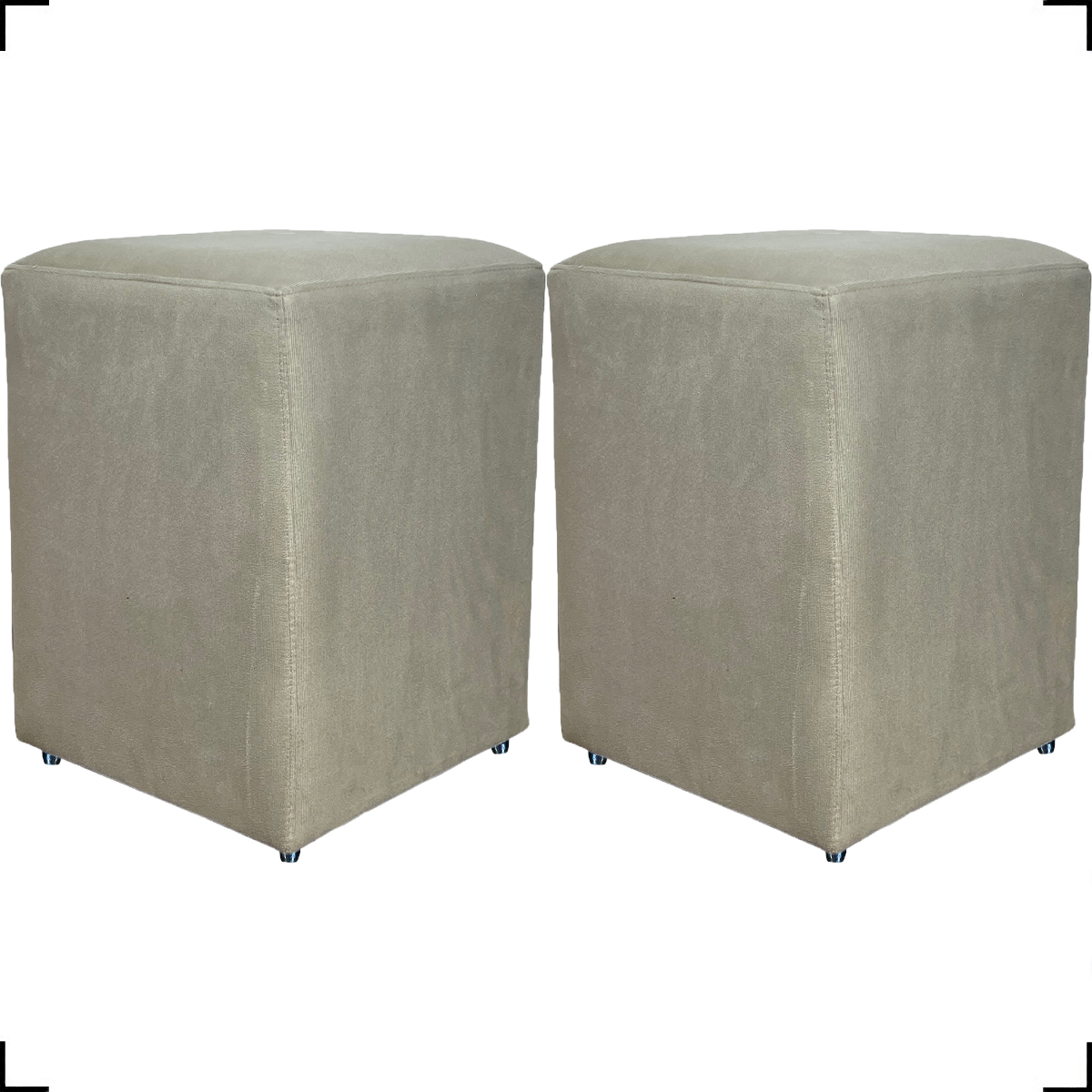 Kit 2 Puff Decorativo Para Sala Recepção Quarto Penteadeira Dado Suede Bege