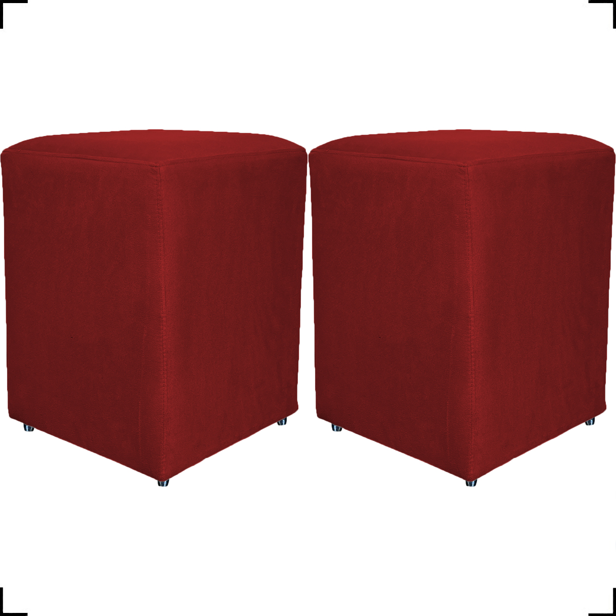 Kit 2 Puff Decorativo Para Sala Recepção Quarto Penteadeira Dado Suede Bordô