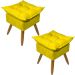Kit 2 Puff Decorativo Para Sala, Penteadeira, Manicure Alice Suede Amarelo Pé Castanho - Clique E Decore
