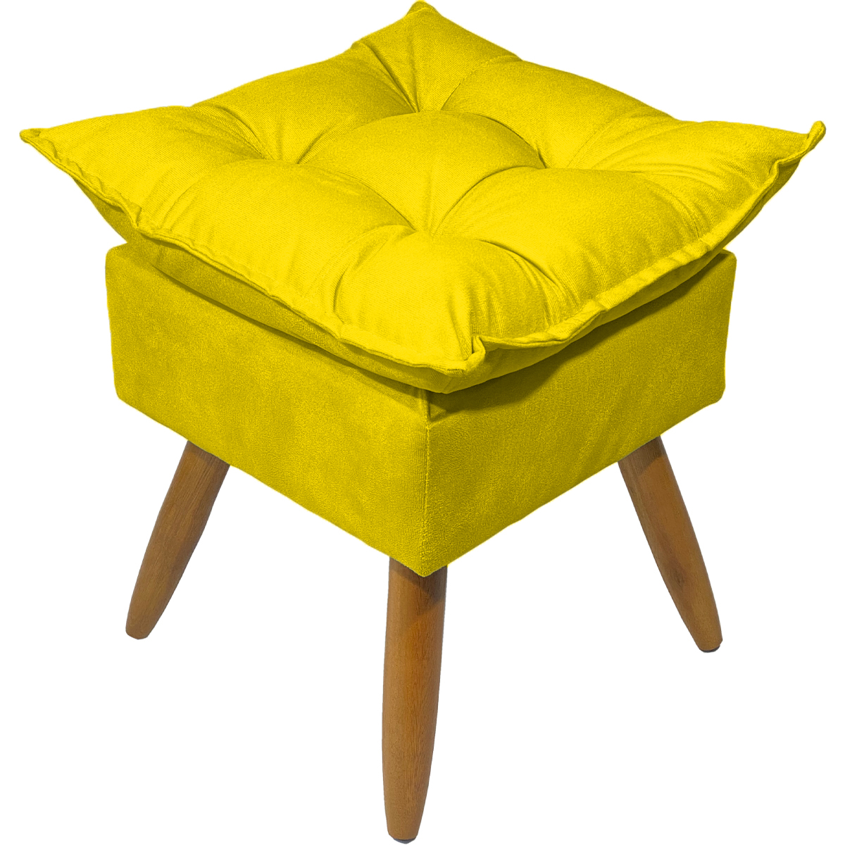 Kit 2 Puff Decorativo Para Sala, Penteadeira, Manicure Alice Suede Amarelo Pé Castanho - Clique E Decore