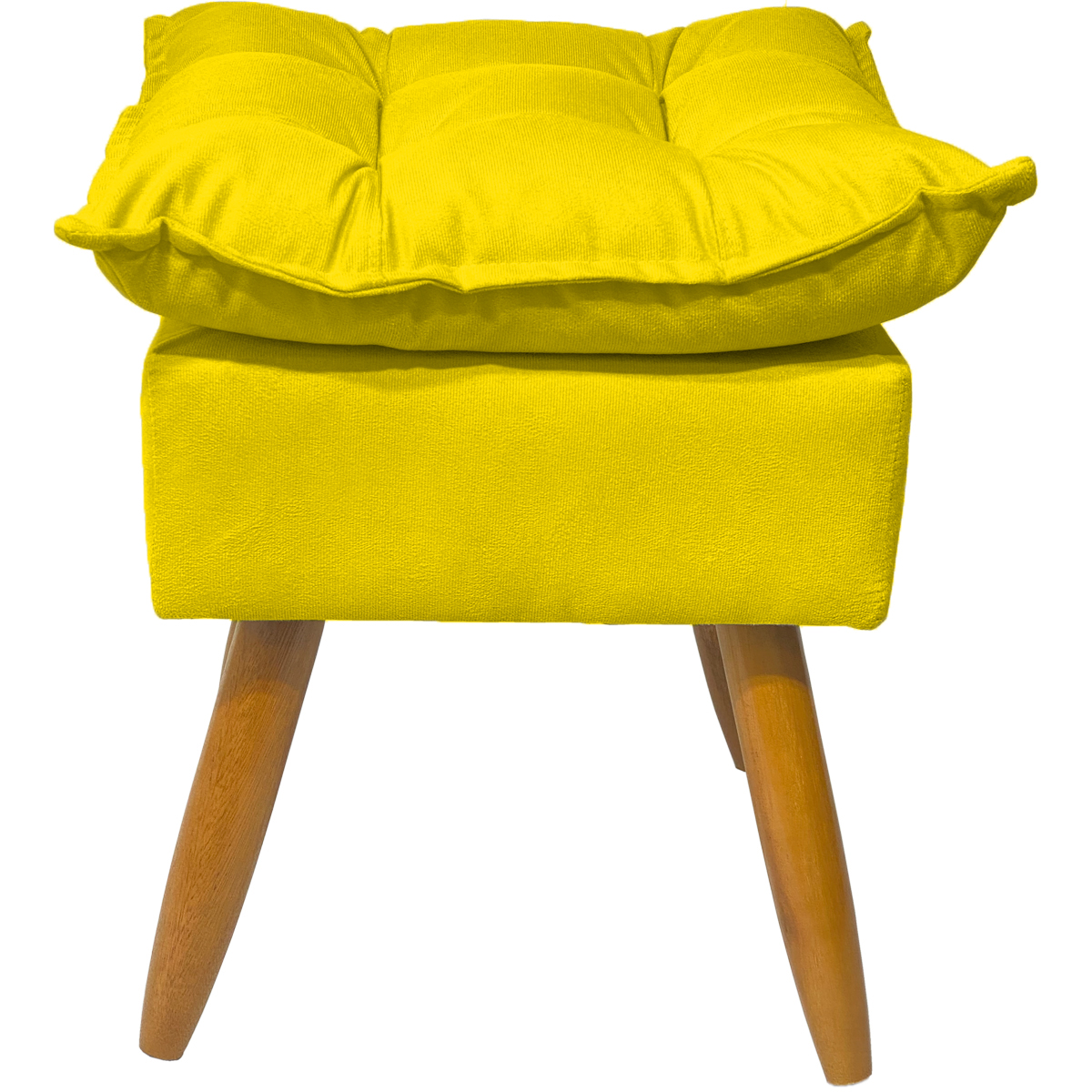 Kit 2 Puff Decorativo Para Sala, Penteadeira, Manicure Alice Suede Amarelo Pé Castanho - Clique E Decore