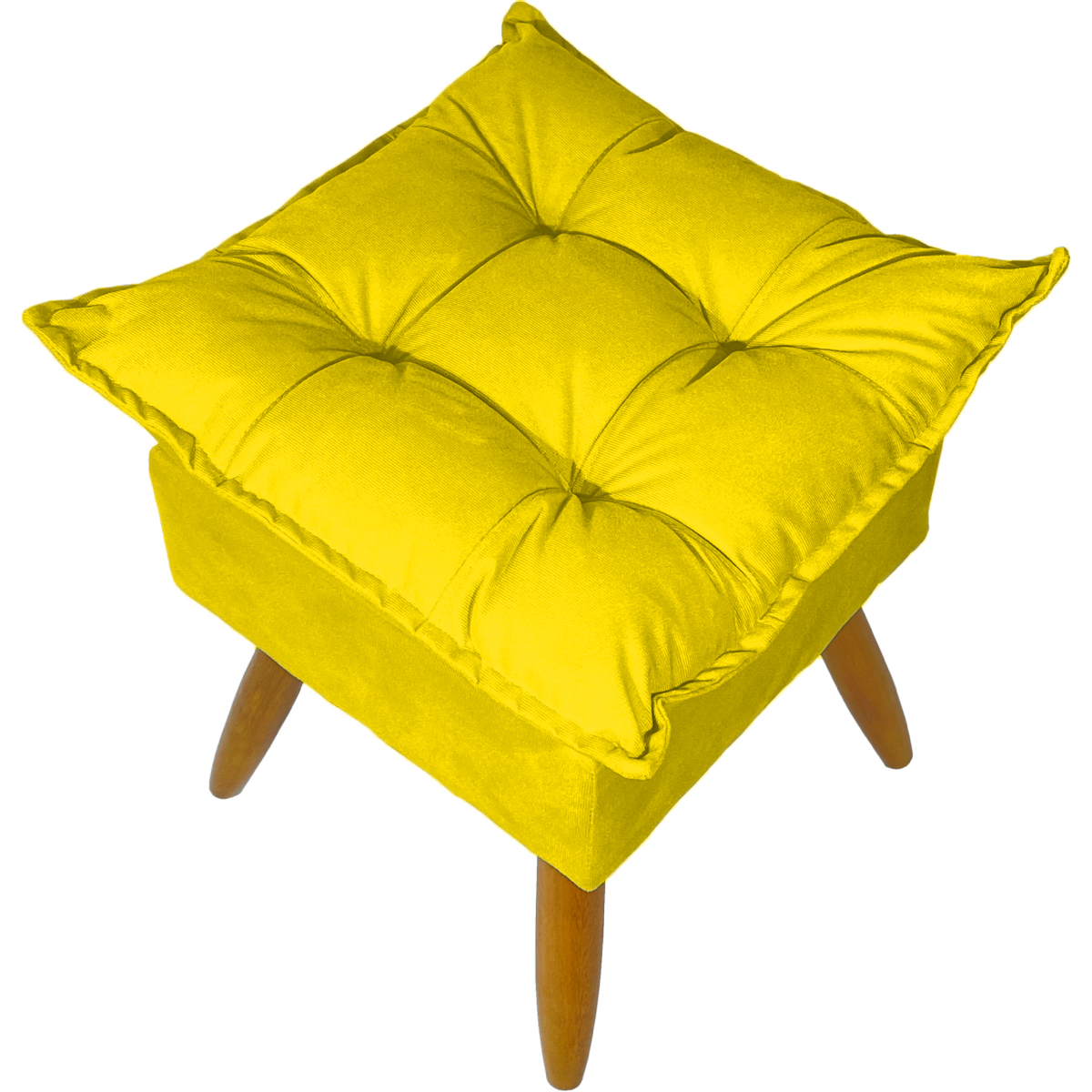 Kit 2 Puff Decorativo Para Sala, Penteadeira, Manicure Alice Suede Amarelo Pé Castanho - Clique E Decore