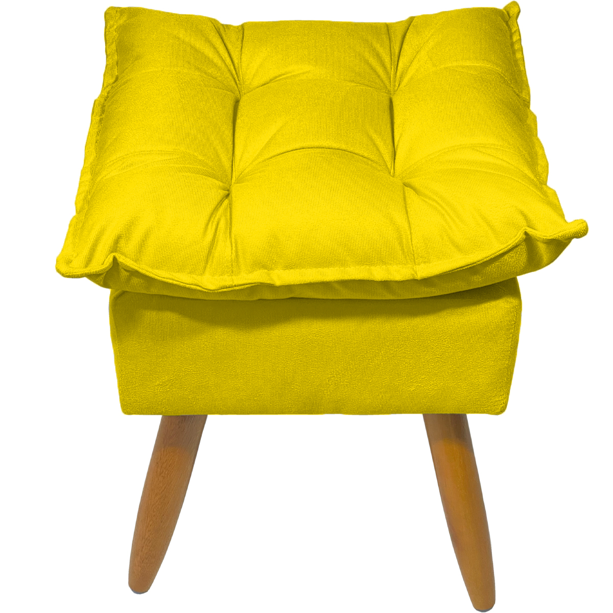 Kit 2 Puff Decorativo Para Sala, Penteadeira, Manicure Alice Suede Amarelo Pé Castanho - Clique E Decore