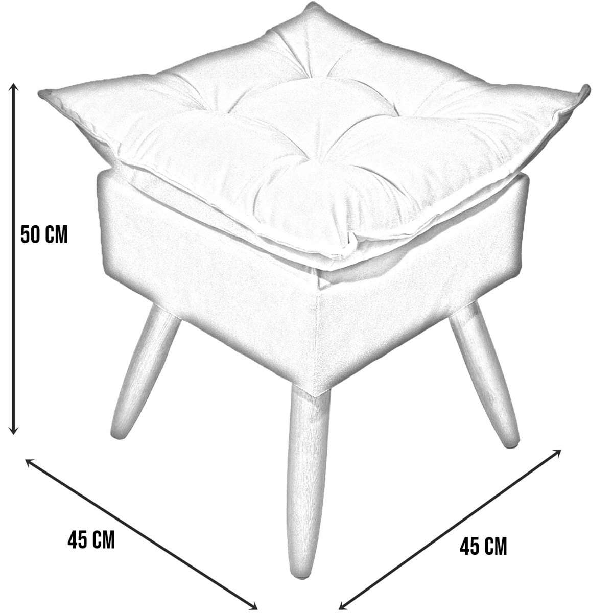 Kit 2 Puff Decorativo Para Sala, Penteadeira, Manicure Alice Suede Azul Turquesa Pé Castanho - Clique E Decore