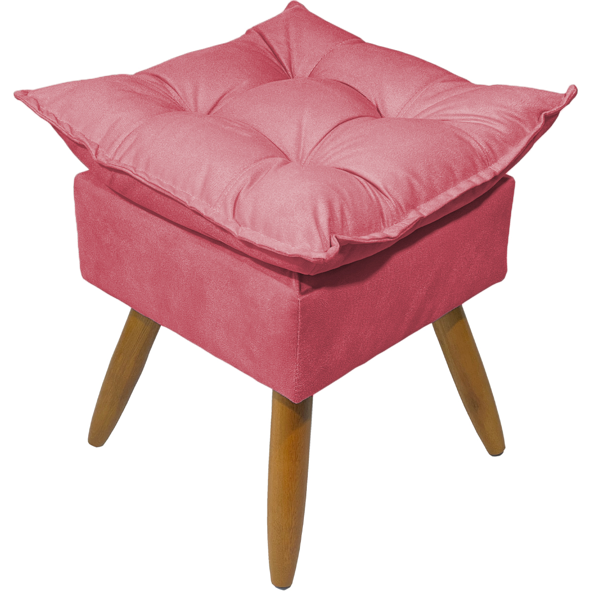 Kit 2 Puff Decorativo Para Sala, Penteadeira, Manicure Alice Suede Rosé Pé Castanho - Clique E Decore
