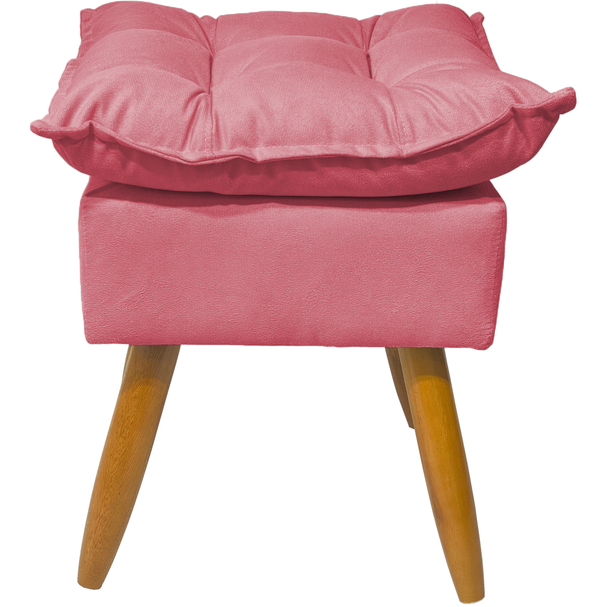 Kit 2 Puff Decorativo Para Sala, Penteadeira, Manicure Alice Suede Rosé Pé Castanho - Clique E Decore
