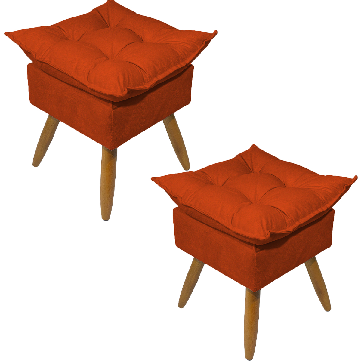 Kit 2 Puff Decorativo Para Sala, Penteadeira, Manicure Alice Suede Terracota Pé Castanho - Clique E Decore