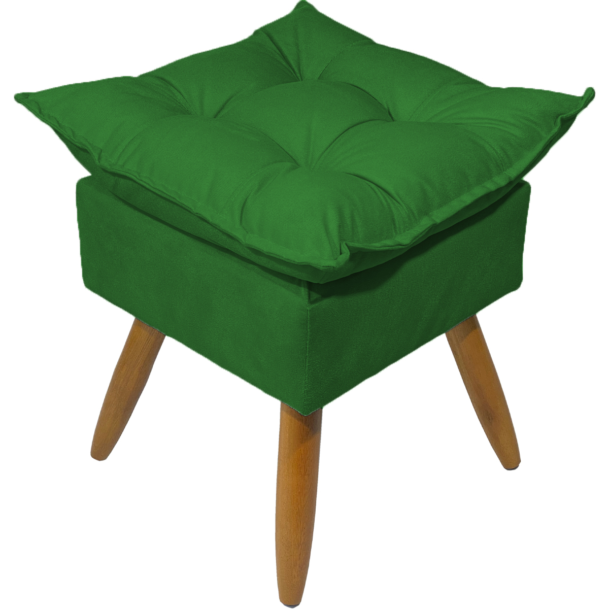 Kit 2 Puff Decorativo Para Sala, Penteadeira, Manicure Alice Suede Verde Pé Castanho - Clique E Decore