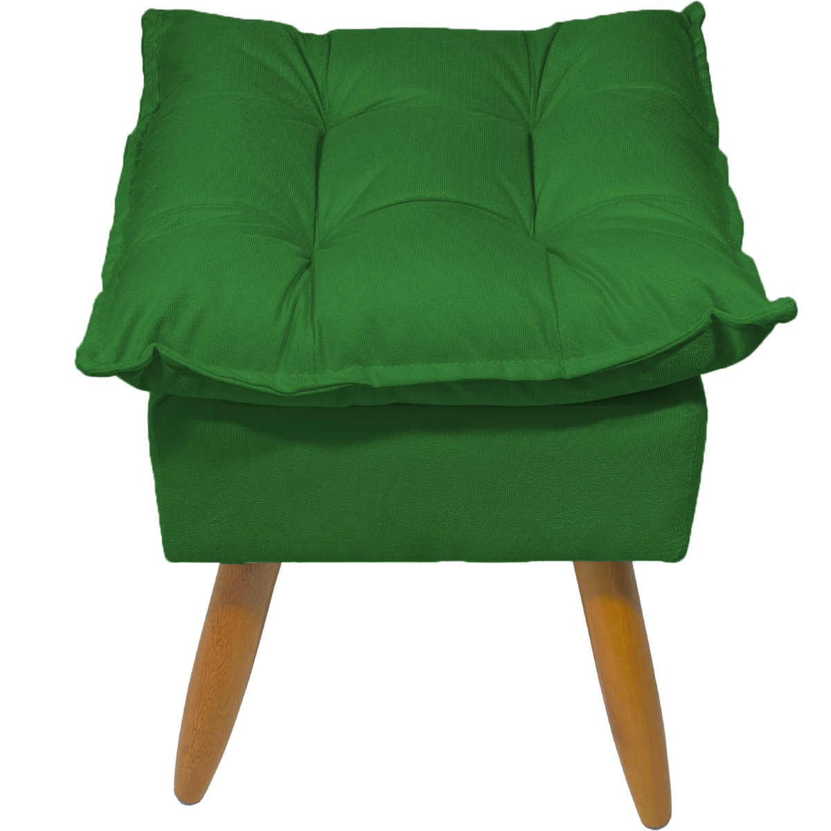 Kit 2 Puff Decorativo Para Sala, Penteadeira, Manicure Alice Suede Verde Pé Castanho - Clique E Decore