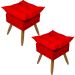 Kit 2 Puff Decorativo Para Sala, Penteadeira, Manicure Alice Suede Vermelho Pé Castanho - Clique E Decore