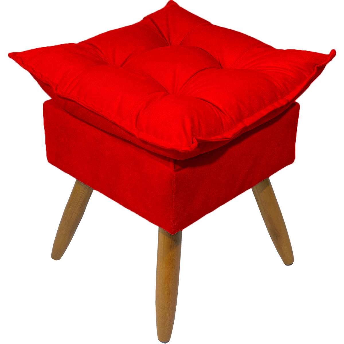 Kit 2 Puff Decorativo Para Sala, Penteadeira, Manicure Alice Suede Vermelho Pé Castanho - Clique E Decore