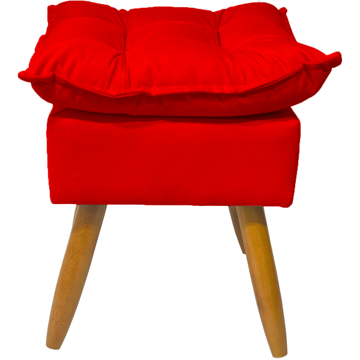 Kit 2 Puff Decorativo Para Sala, Penteadeira, Manicure Alice Suede Vermelho Pé Castanho - Clique E Decore