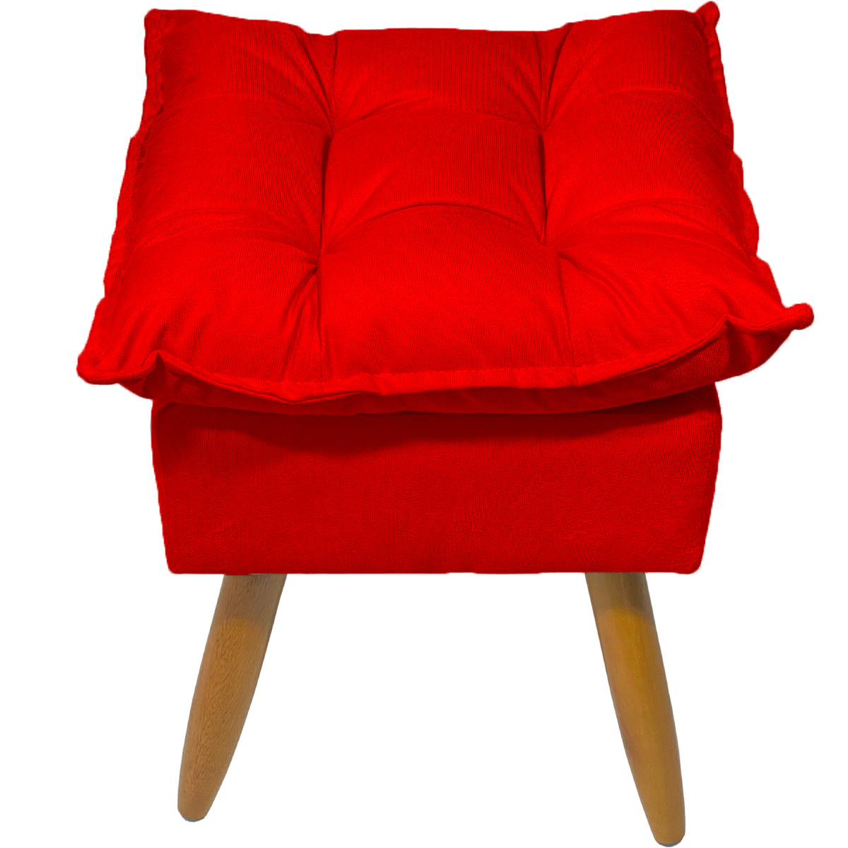 Kit 2 Puff Decorativo Para Sala, Penteadeira, Manicure Alice Suede Vermelho Pé Castanho - Clique E Decore