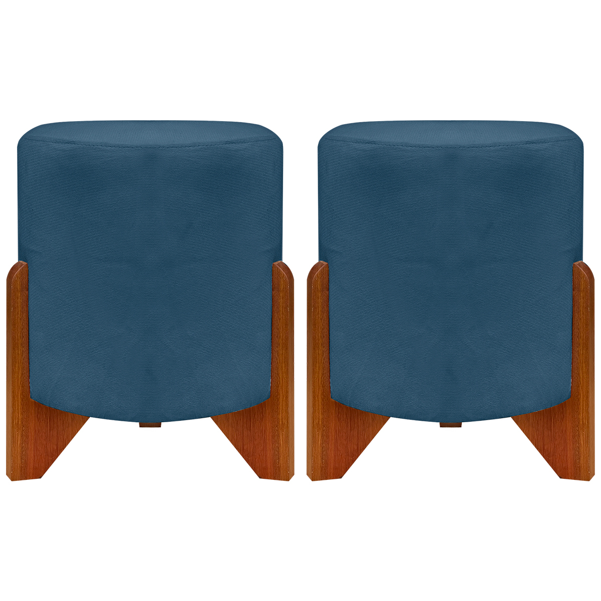 Kit 2 Puff Decorativo Redondo Confortável Para Sala Penteadeira Eloah Suede Azul Marinho