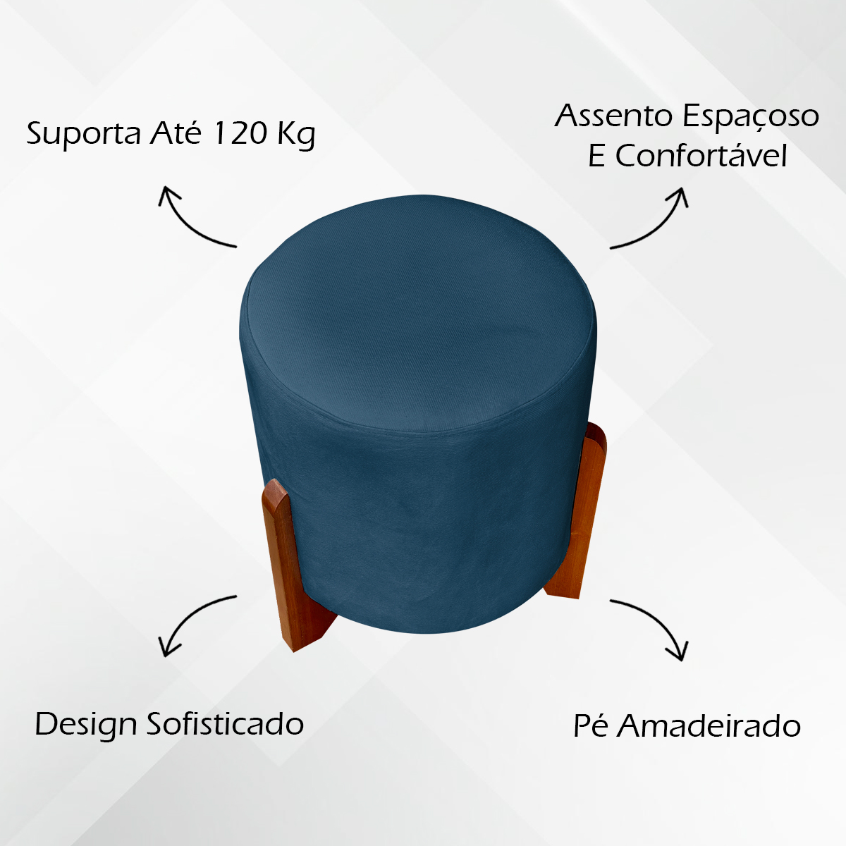 Kit 2 Puff Decorativo Redondo Confortável Para Sala Penteadeira Eloah Suede Azul Marinho