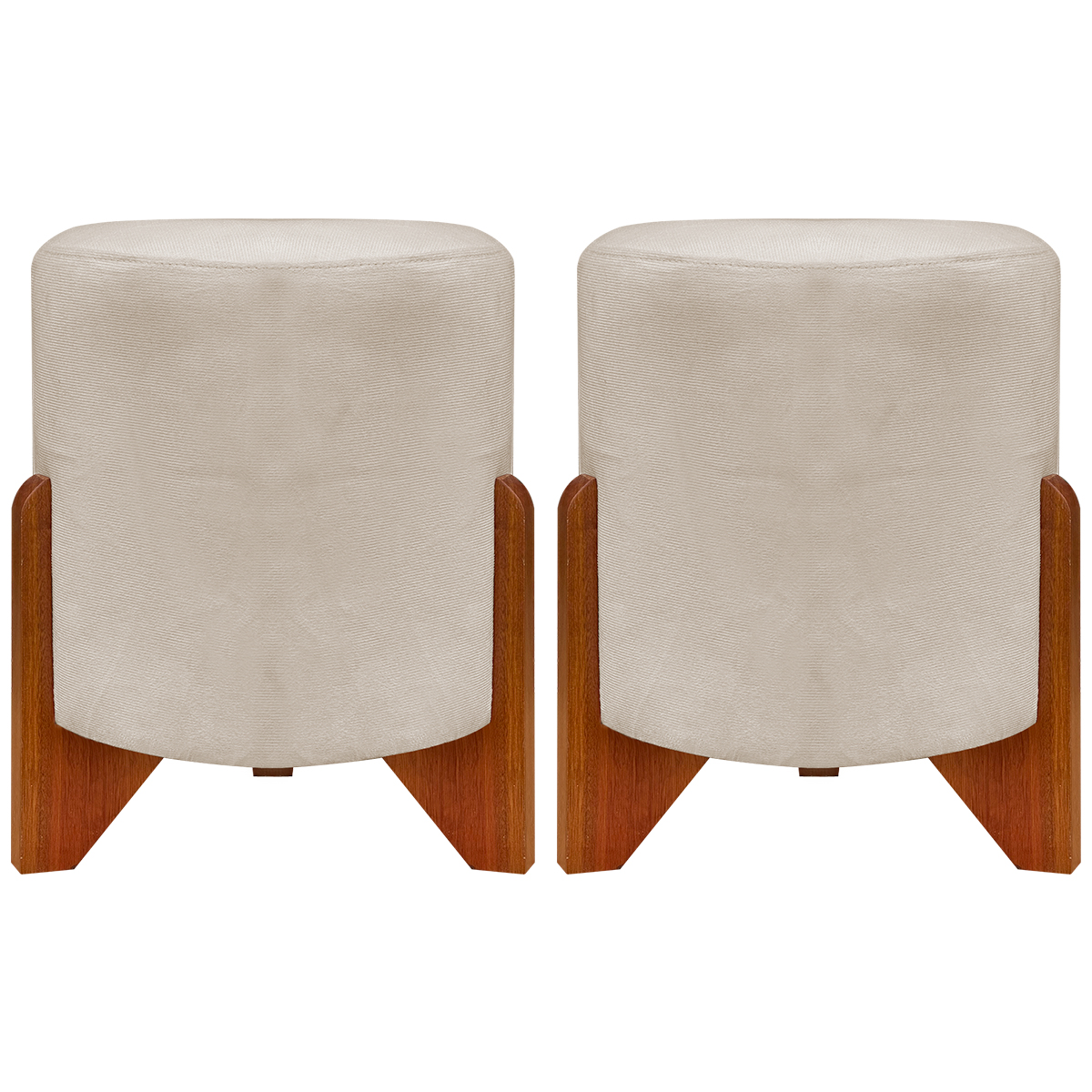 Kit 2 Puff Decorativo Redondo Confortável Para Sala Penteadeira Eloah Suede Bege