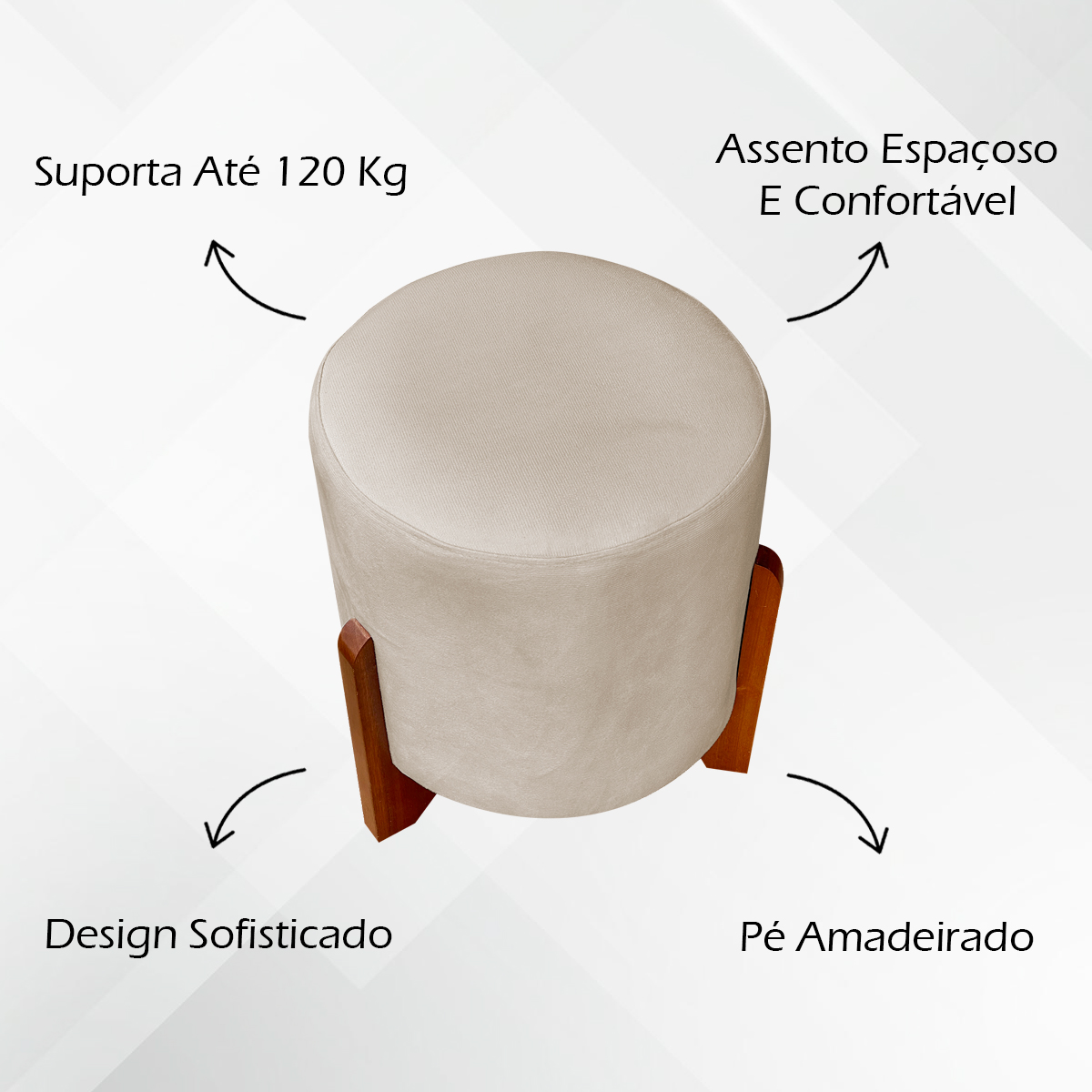 Kit 2 Puff Decorativo Redondo Confortável Para Sala Penteadeira Eloah Suede Bege