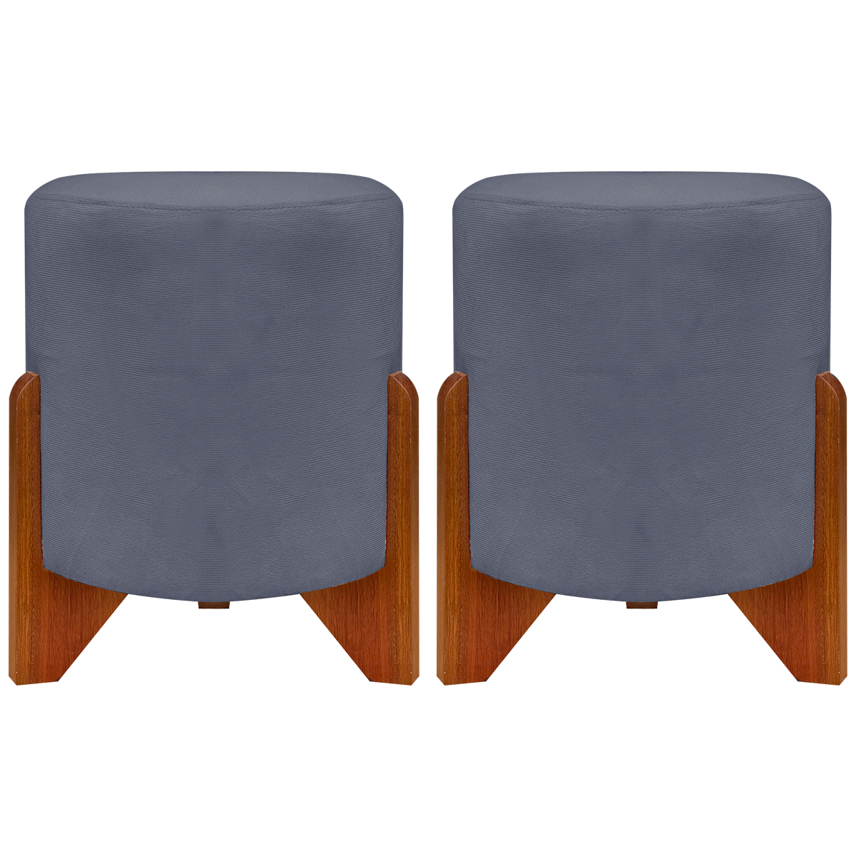 Kit 2 Puff Decorativo Redondo Confortável Para Sala Penteadeira Eloah Suede Cinza