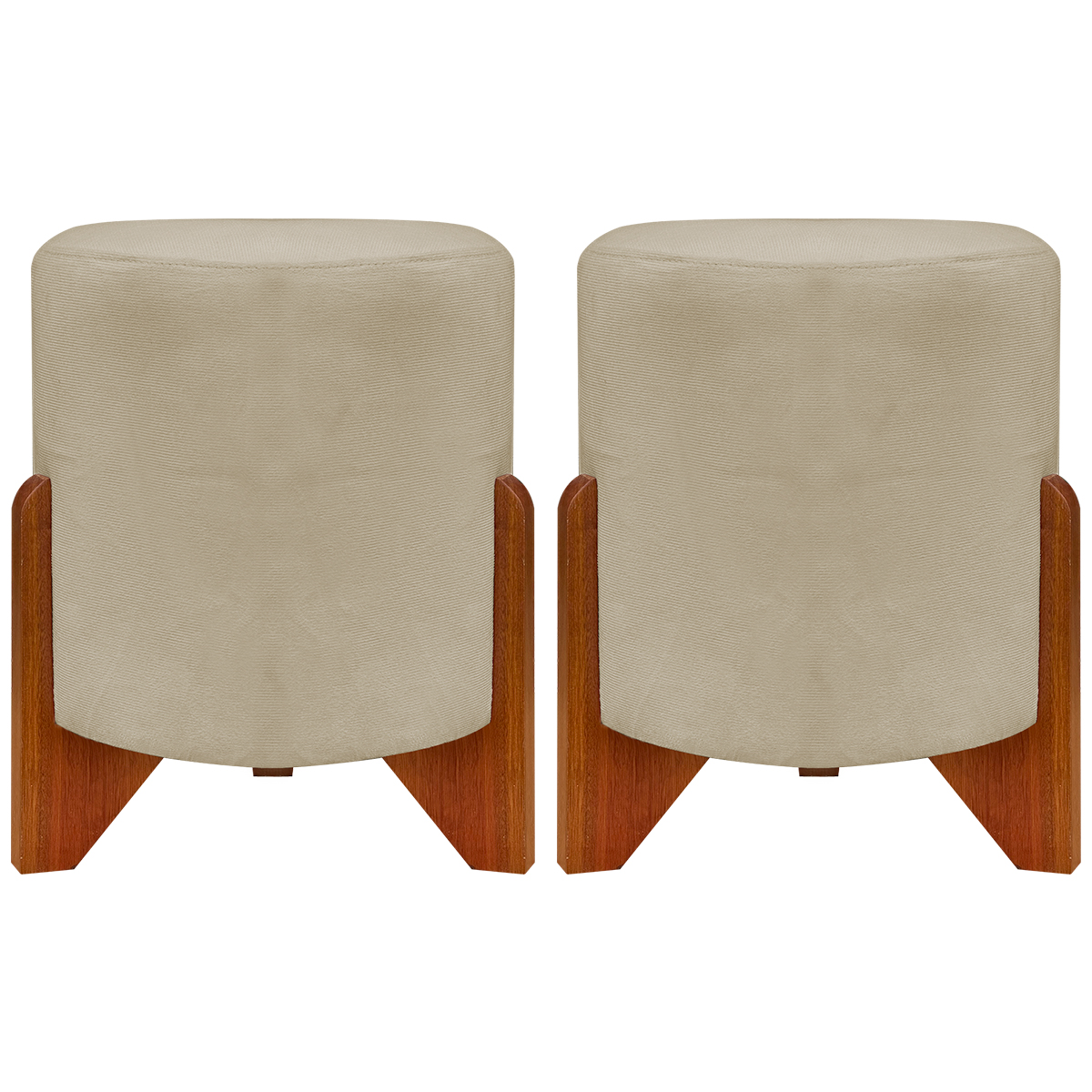 Kit 2 Puff Decorativo Redondo Confortável Para Sala Penteadeira Eloah Suede Nude