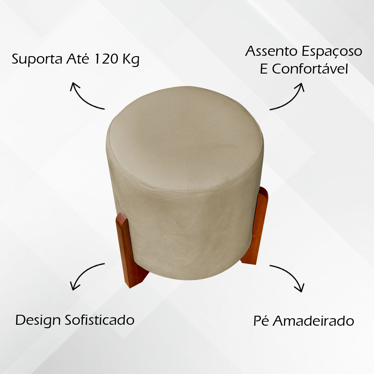 Kit 2 Puff Decorativo Redondo Confortável Para Sala Penteadeira Eloah Suede Nude