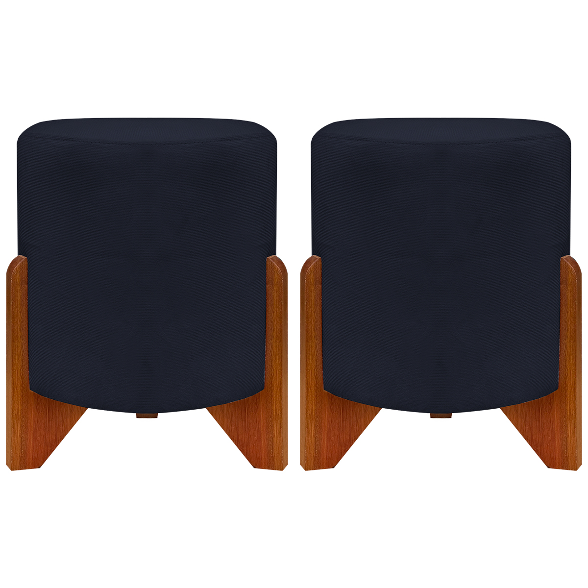 Kit 2 Puff Decorativo Redondo Confortável Para Sala Penteadeira Eloah Suede Preto