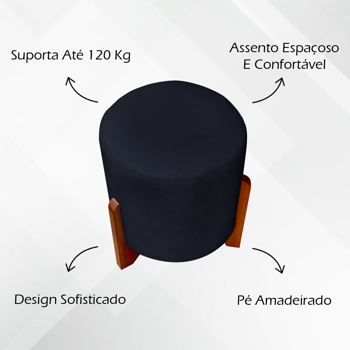 Kit 2 Puff Decorativo Redondo Confortável Para Sala Penteadeira Eloah Suede Preto