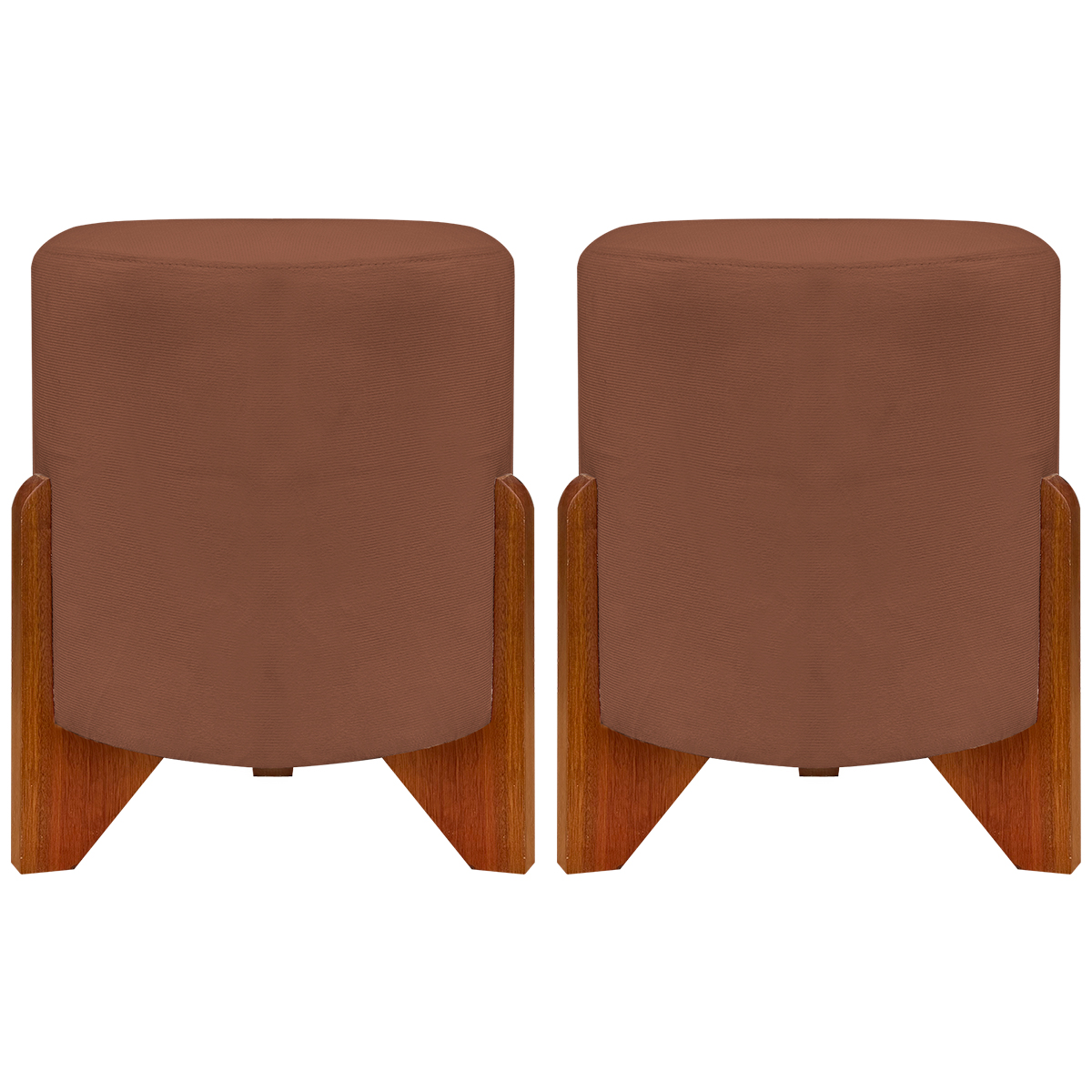 Kit 2 Puff Decorativo Redondo Confortável Para Sala Penteadeira Eloah Suede Terracota