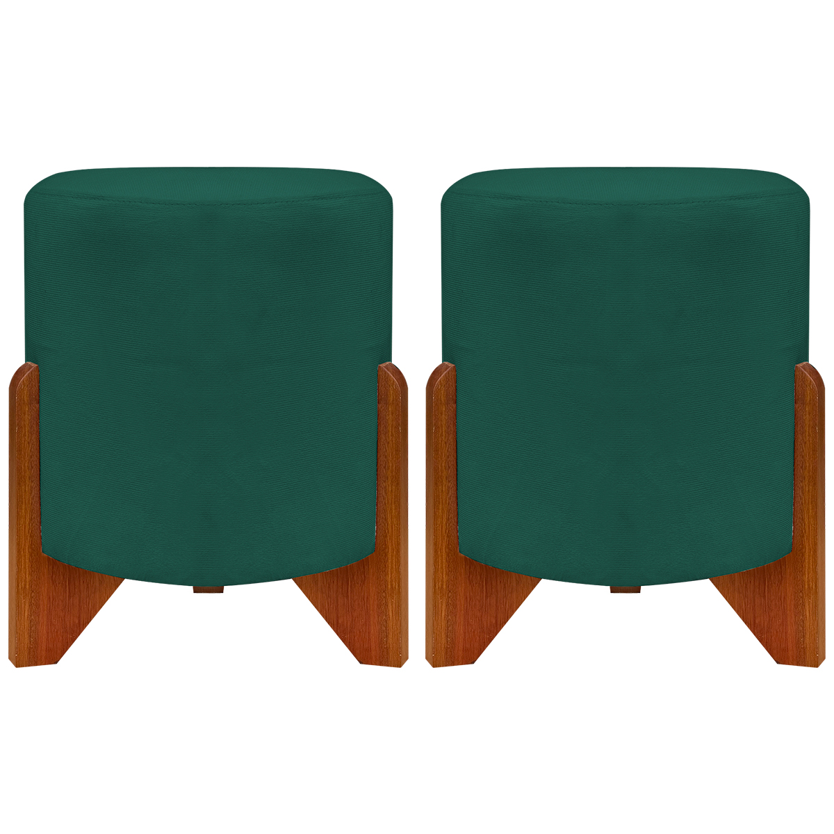 Kit 2 Puff Decorativo Redondo Confortável Para Sala Penteadeira Eloah Suede Verde