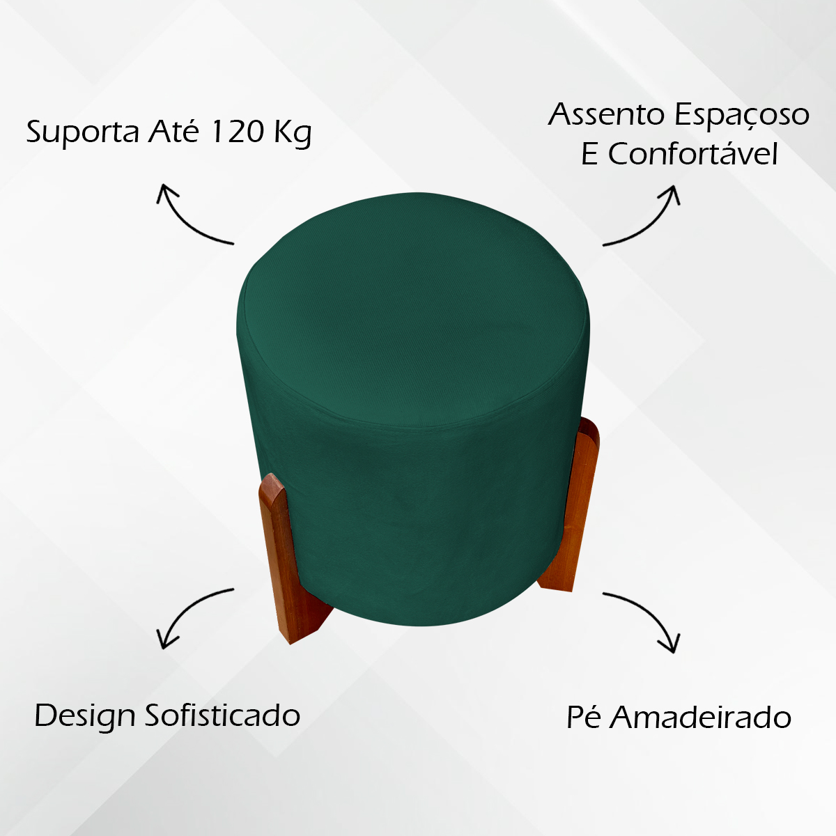 Kit 2 Puff Decorativo Redondo Confortável Para Sala Penteadeira Eloah Suede Verde