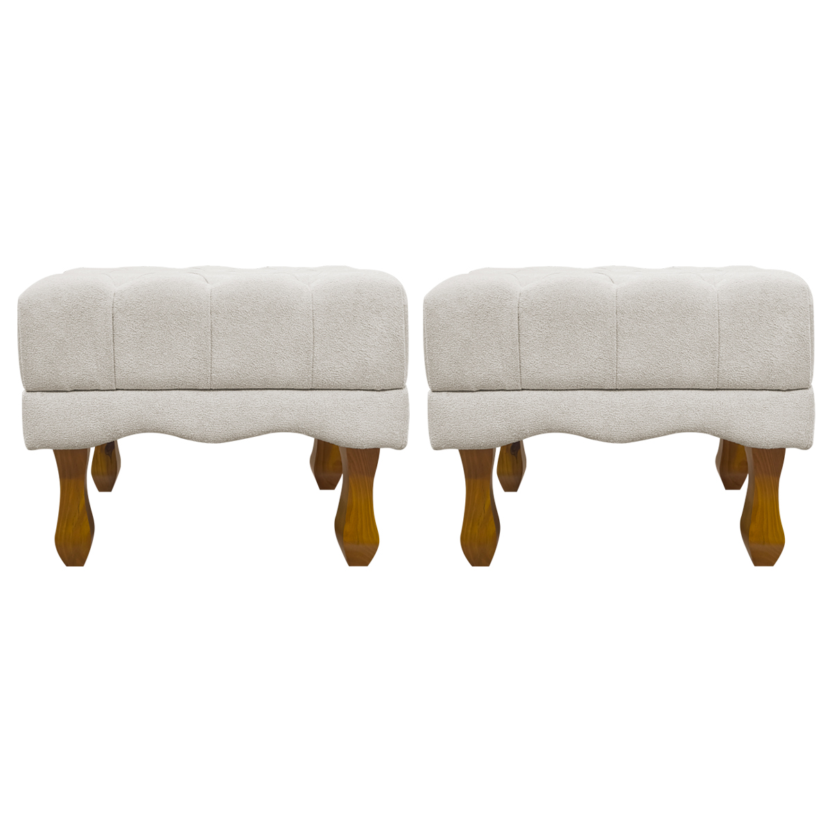 Kit 2 Puff Decorativo Retangular Para Sala Quarto Penteadeira Duque Luxo Bouclé Capitonê Bege