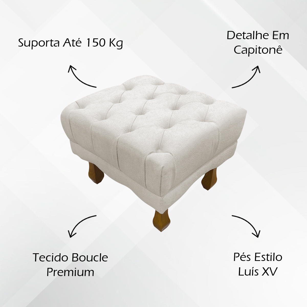 Kit 2 Puff Decorativo Retangular Para Sala Quarto Penteadeira Duque Luxo Bouclé Capitonê Bege