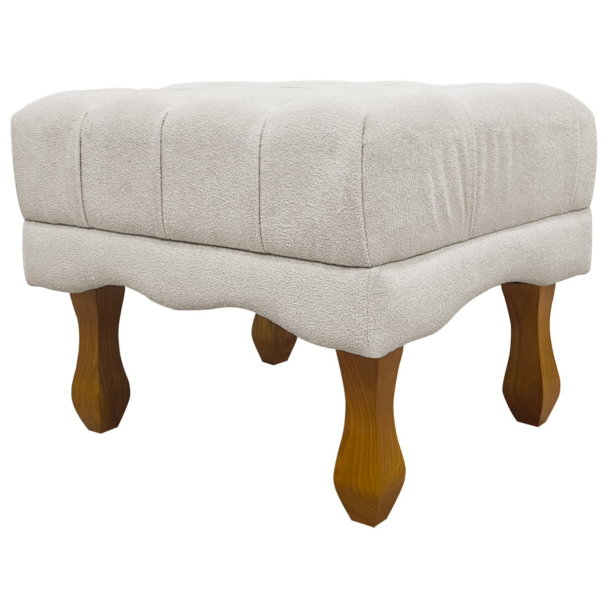 Kit 2 Puff Decorativo Retangular Para Sala Quarto Penteadeira Duque Luxo Bouclé Capitonê Bege