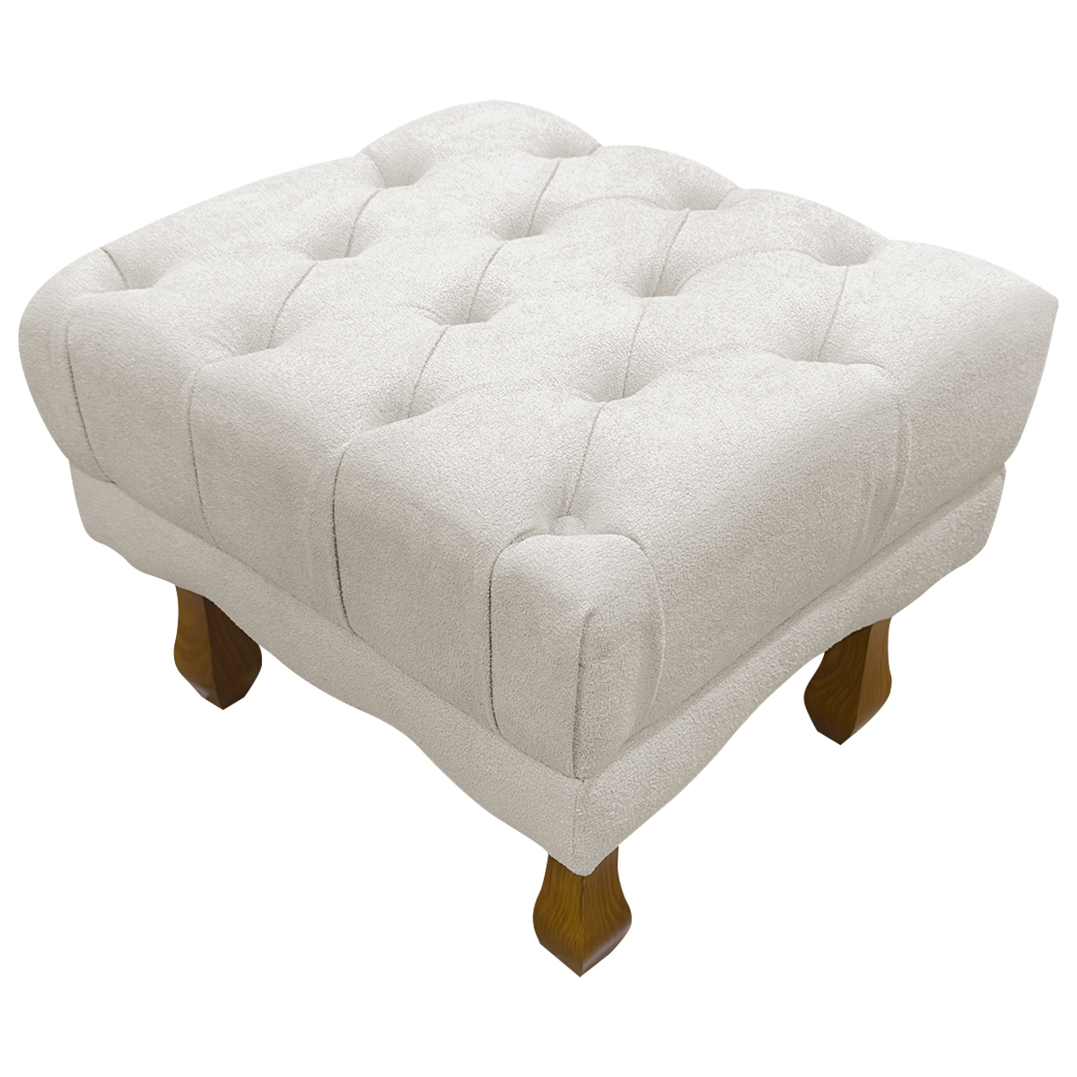Kit 2 Puff Decorativo Retangular Para Sala Quarto Penteadeira Duque Luxo Bouclé Capitonê Bege