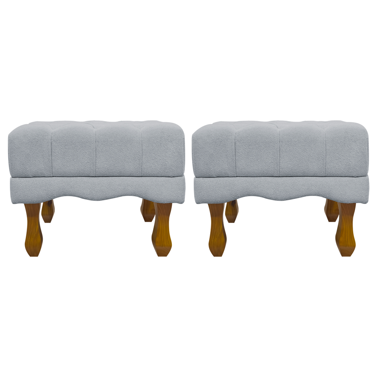 Kit 2 Puff Decorativo Retangular Para Sala Quarto Penteadeira Duque Luxo Bouclé Capitonê Cinza