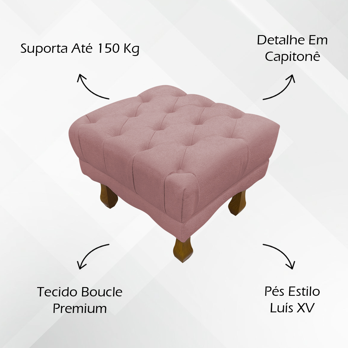 Kit 2 Puff Decorativo Retangular Para Sala Quarto Penteadeira Duque Luxo Bouclé Capitonê Rosê