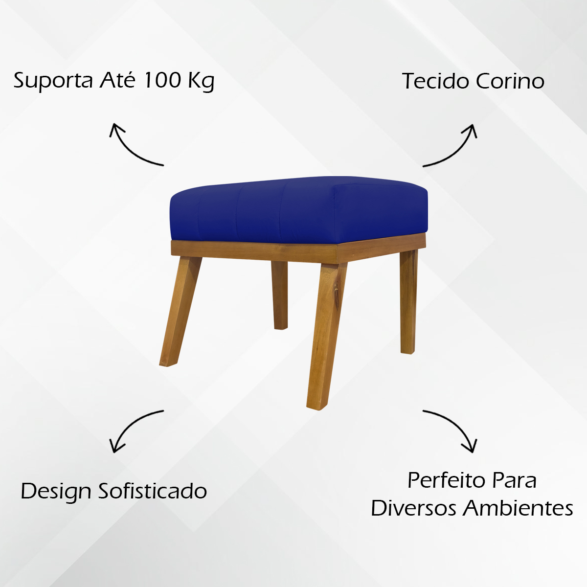 Kit 2 Puff Decorativo Retangular Para Sala Quarto Penteadeira Firenze Corino Azul Royal