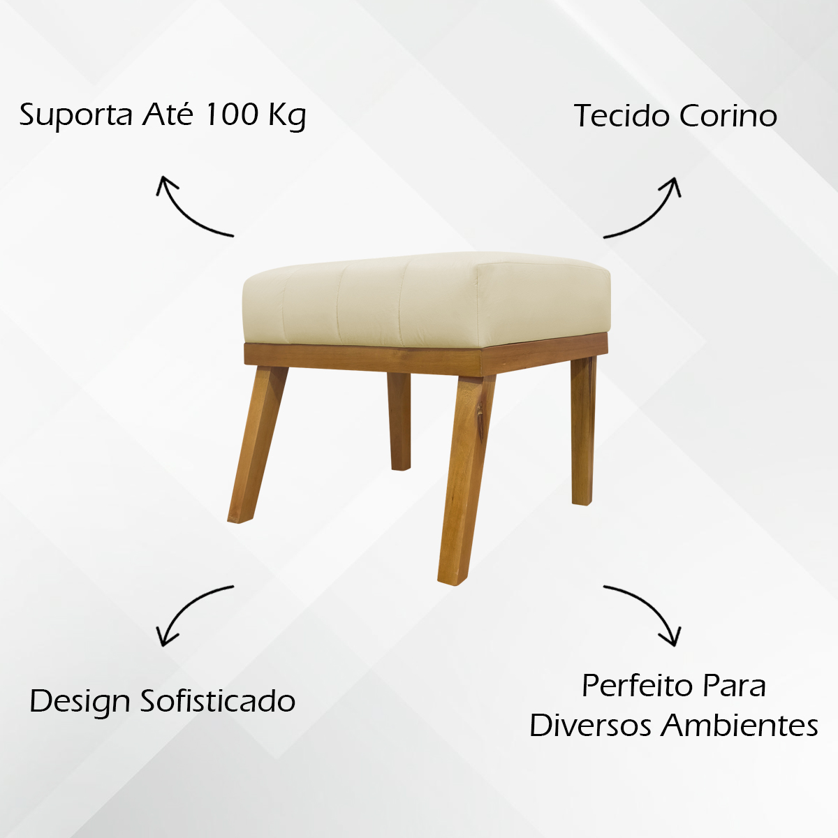 Kit 2 Puff Decorativo Retangular Para Sala Quarto Penteadeira Firenze Corino Bege