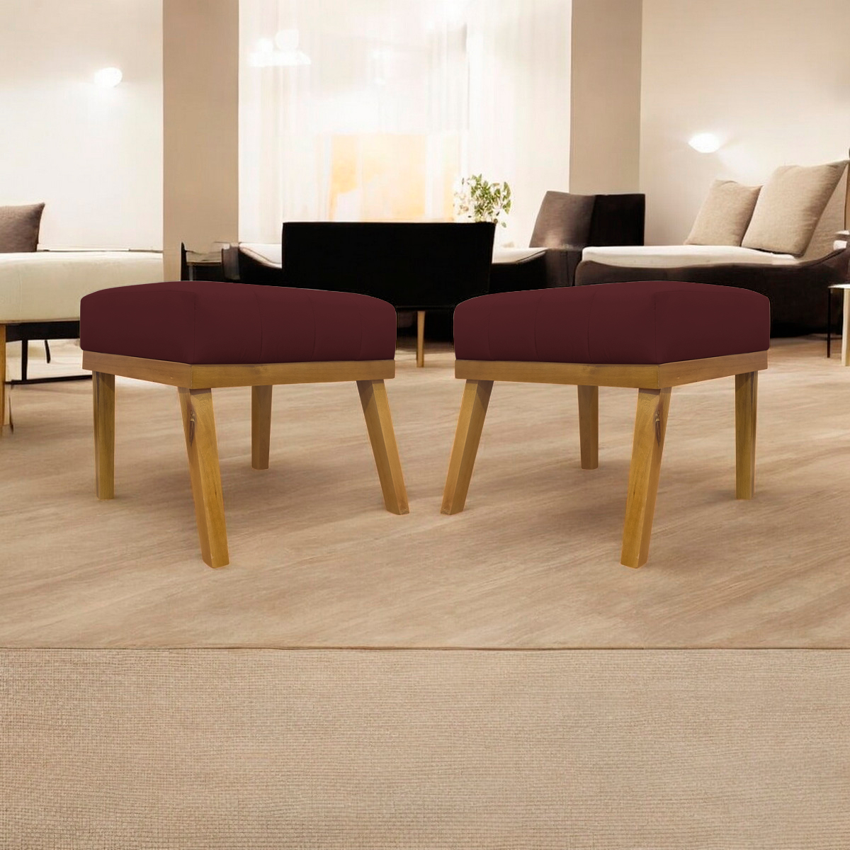 Kit 2 Puff Decorativo Retangular Para Sala Quarto Penteadeira Firenze Corino Bordo