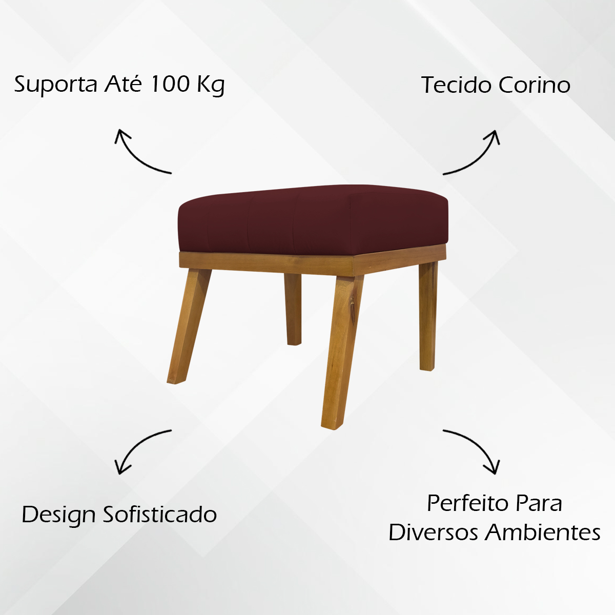 Kit 2 Puff Decorativo Retangular Para Sala Quarto Penteadeira Firenze Corino Bordo
