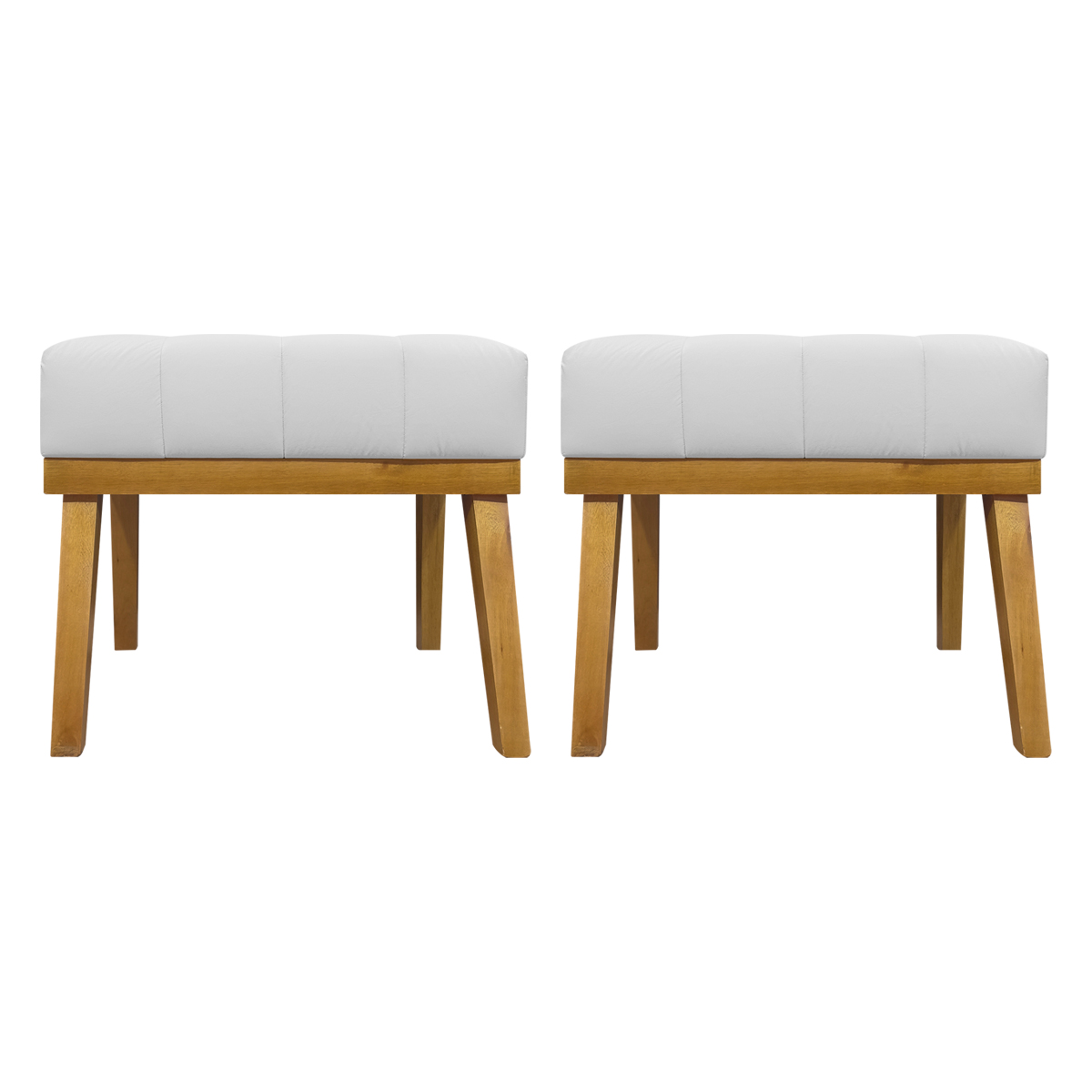 Kit 2 Puff Decorativo Retangular Para Sala Quarto Penteadeira Firenze Corino Branco