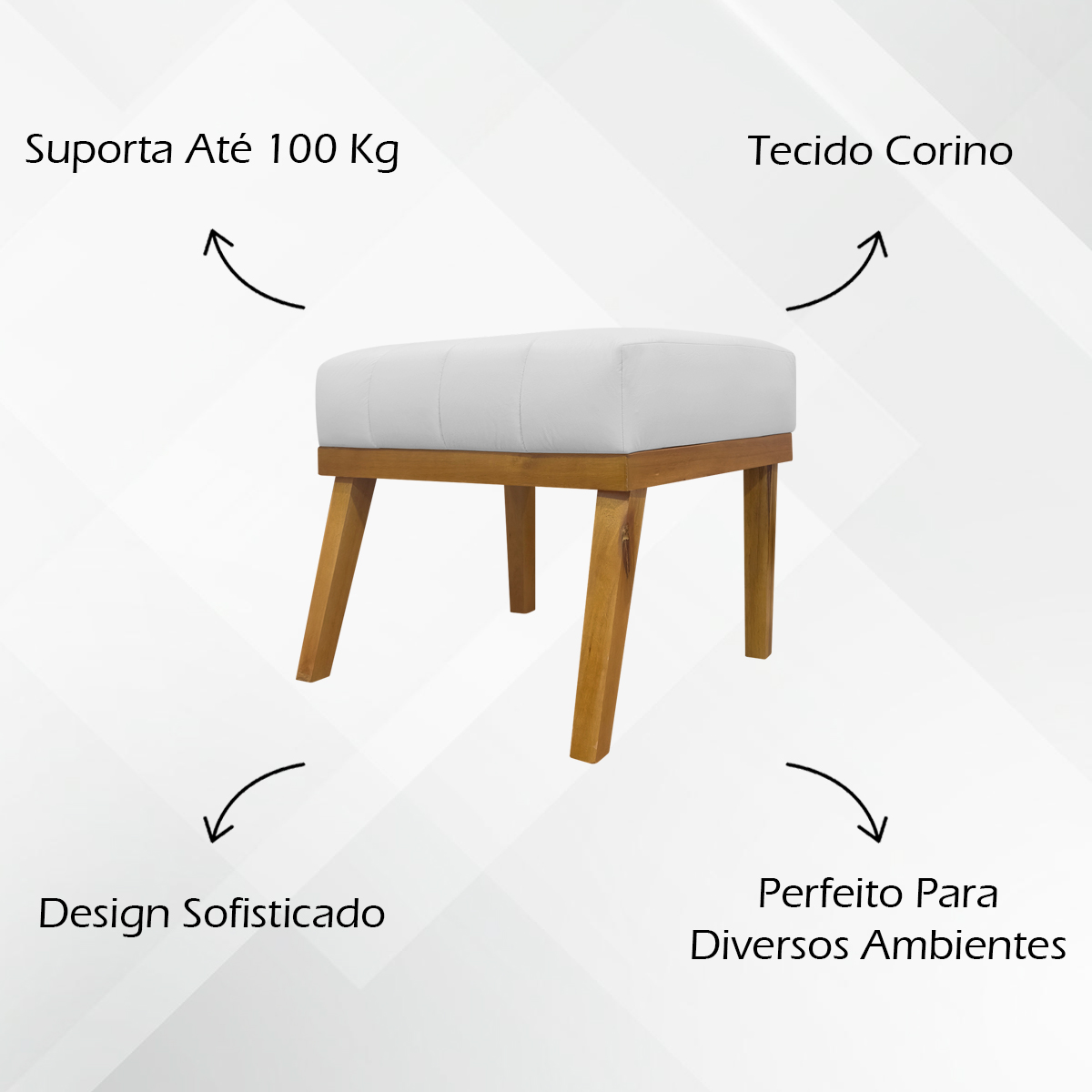 Kit 2 Puff Decorativo Retangular Para Sala Quarto Penteadeira Firenze Corino Branco