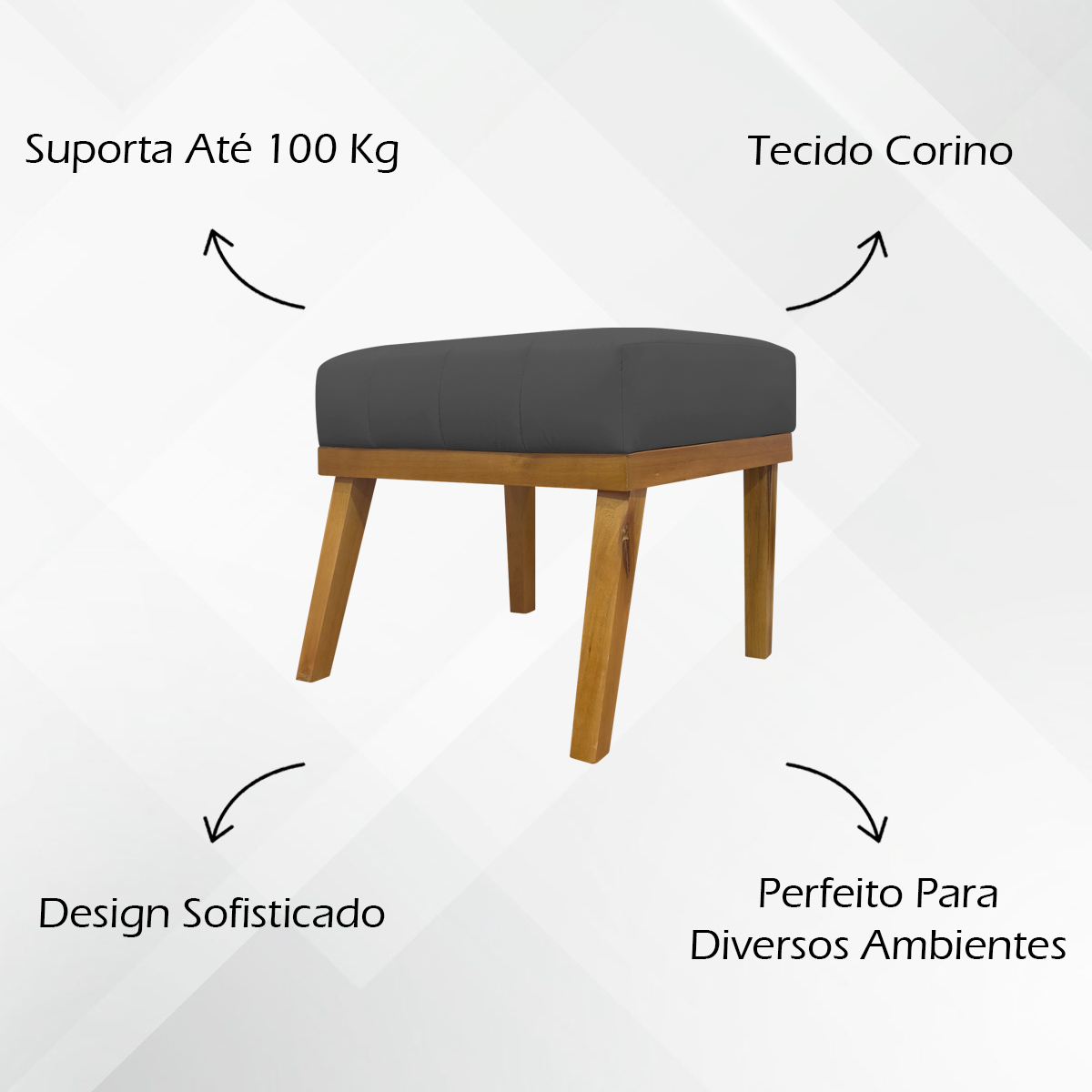 Kit 2 Puff Decorativo Retangular Para Sala Quarto Penteadeira Firenze Corino Cinza