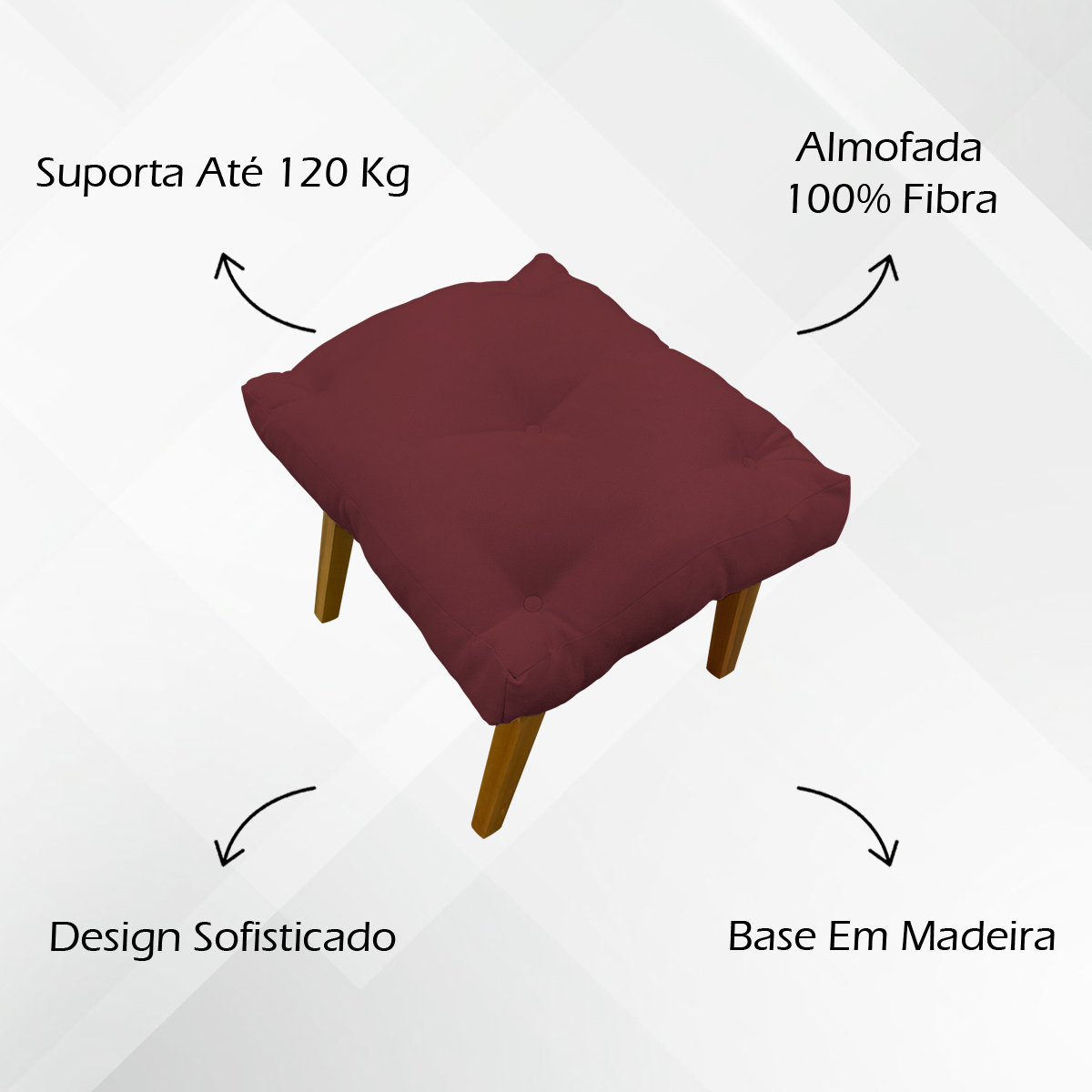 Kit 2 Puff Decorativo Retangular Para Sala Quarto Penteadeira Marty Linho Bordo