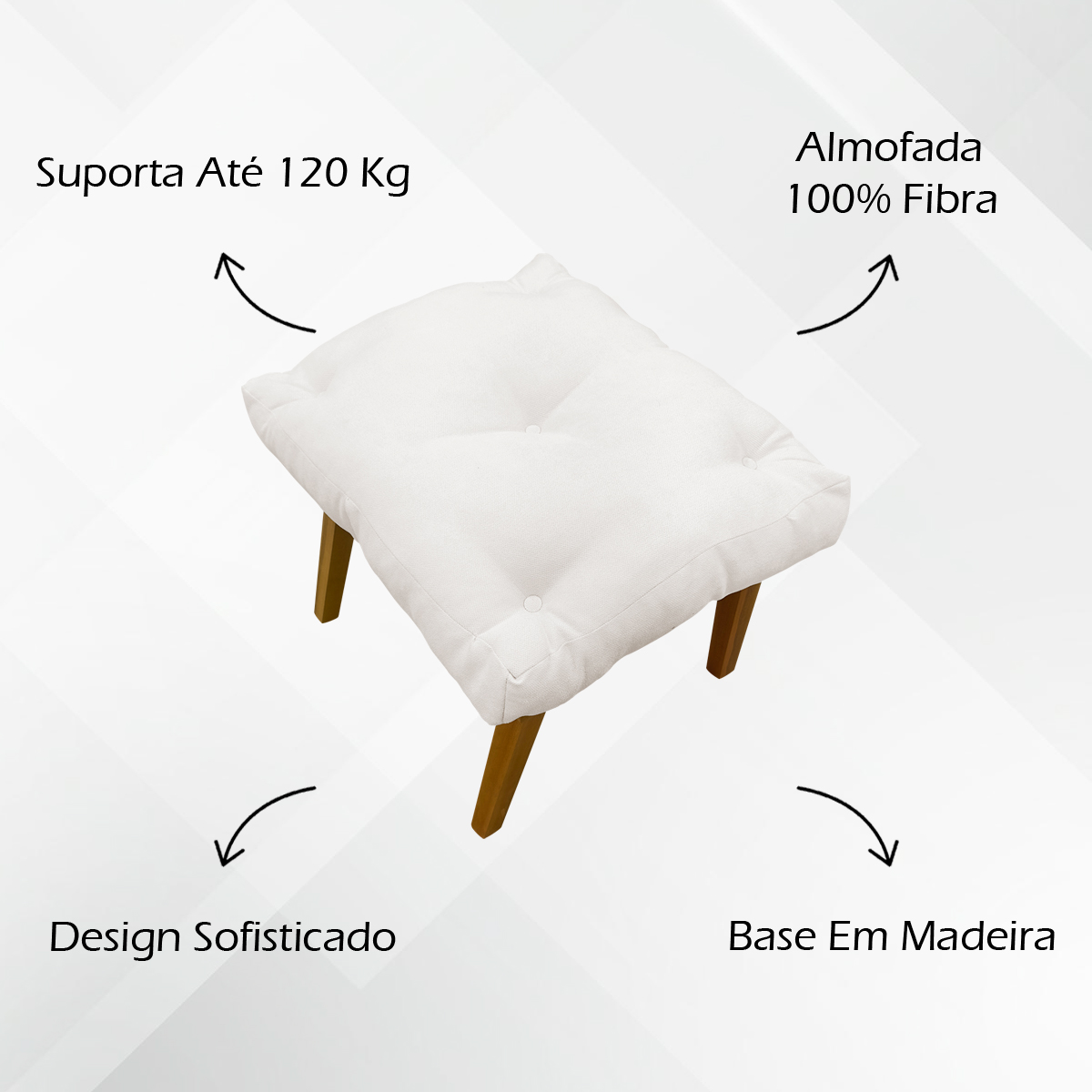 Kit 2 Puff Decorativo Retangular Para Sala Quarto Penteadeira Marty Linho Off White