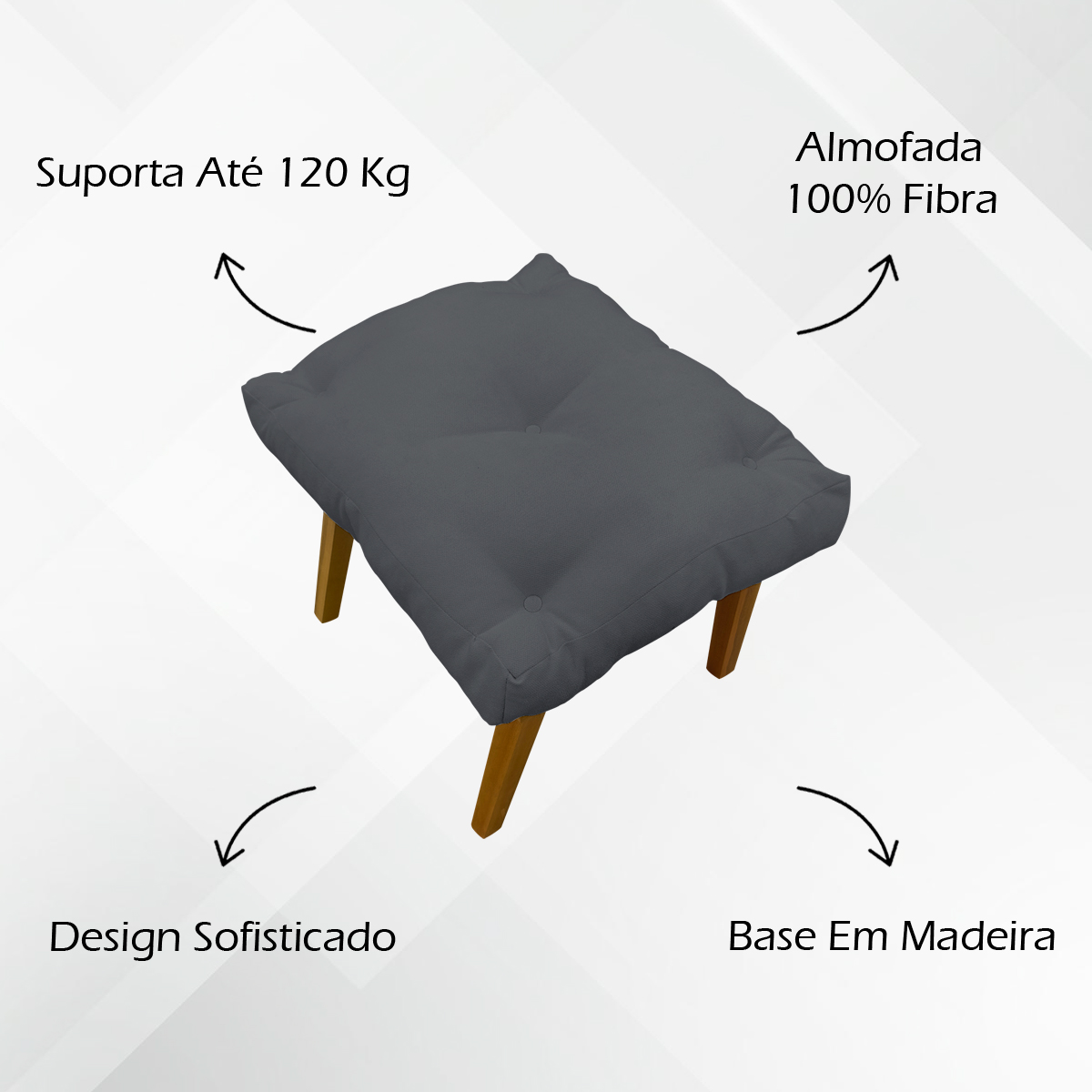 Kit 2 Puff Decorativo Retangular Para Sala Quarto Penteadeira Martyr Linho Cinza